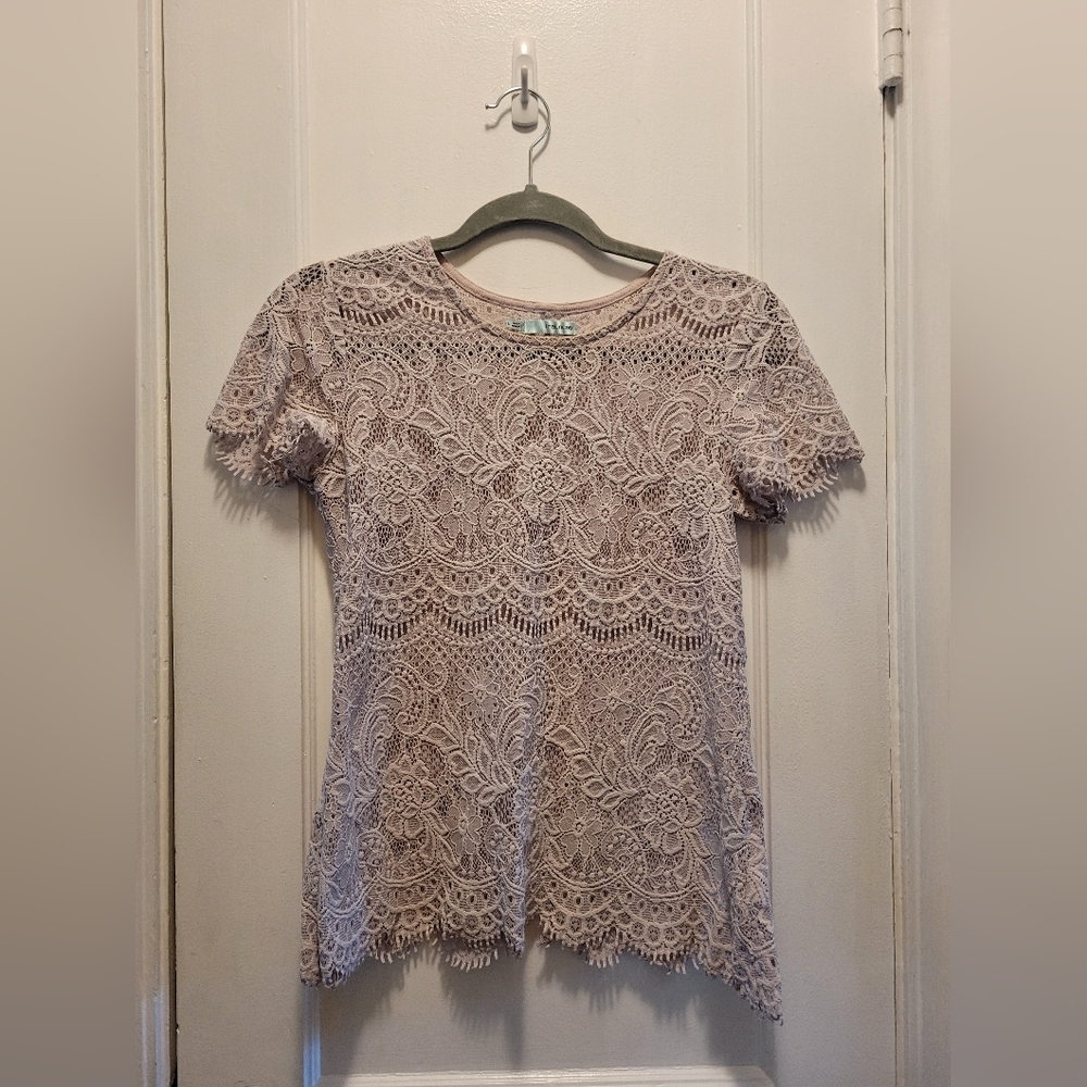 Maurices Lavender Lace Short Sleeve Top Women's Size S Boho Floral